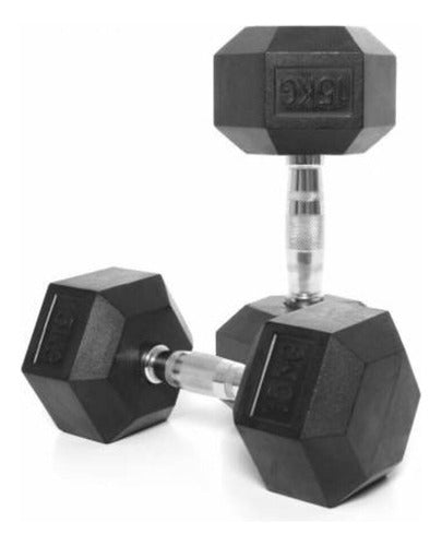 Mancuerna Dumbbell Hexagonal Engomada 15 Kg Entrenamiento