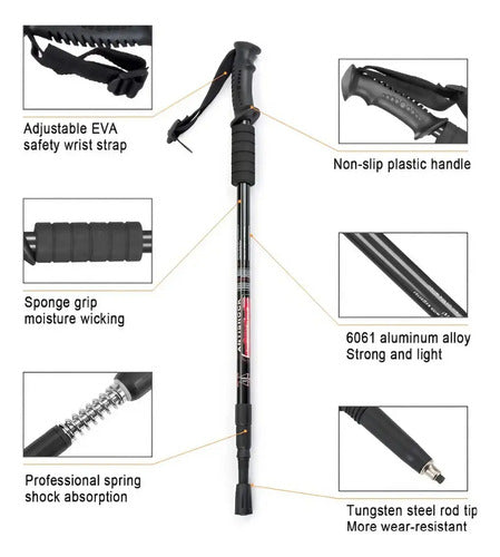 Baston De Tekking Senderismo 135cm Antishock Color Azul