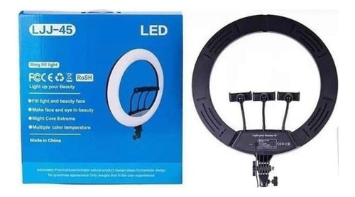 Aro De Luz Led 45 Cm 50w Trípode 1.9 M Blanco Cálido Negro