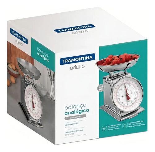 Báscula Analógica De Cocina Adatto De Acero Inoxidable, Tramontina, Capacidad Máxima De 5 Kg, Color Plateado