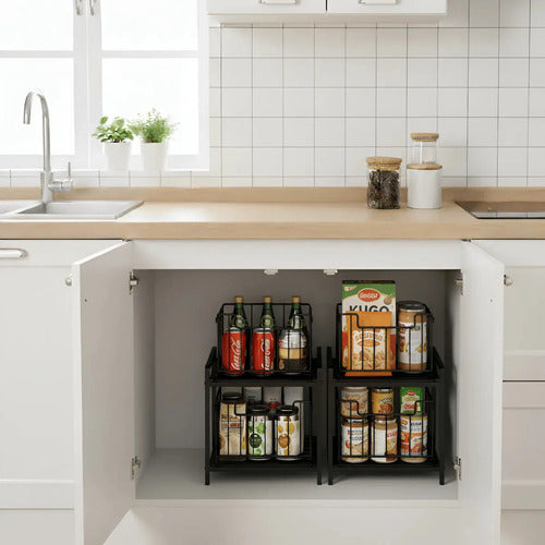 Organizador De Gabinetes De Cocina Teloconsigo Organizador Bajo Mesada 2 Nivl X1 Negro De 38cm X 26cm X 37cm