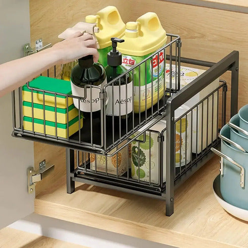 Organizador De Gabinetes De Cocina Teloconsigo Organizador Bajo Mesada 2 Nivl X1 Negro De 38cm X 26cm X 37cm