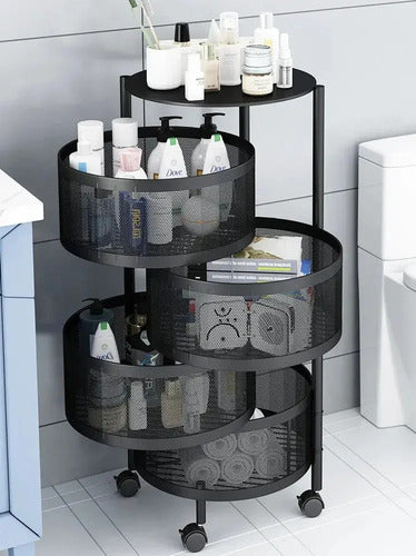 Organizador Multiuso 4 Canastos Giratorios Cocina Baño Negro
