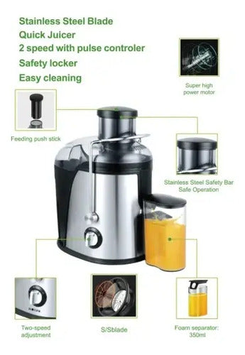 Juguera Extractor De Jugo Natural Acero Inoxidable Negro