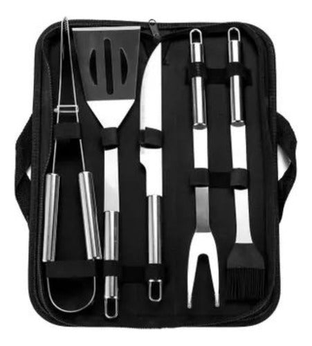 Set Parrillero 5 Piezas En Acero Inoxidable + Estuche