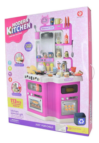 Cocina Interactiva Con Luz Sonido Y Efectos Con 113 Piezas Rosa