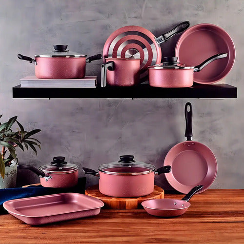 Juego De Batería De Cocina Tramontina 10 Piezas Linz Rosa