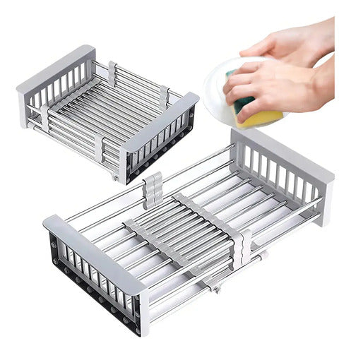 Escurridor De Fregadero Ajustable Multiusos De Aluminio Gris