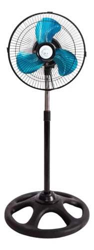 Ventilador De Pie 3 Aspas Metalicas 10 Pulgadas 26 Cm 50/60 Hz Negro Celeste Metal 3