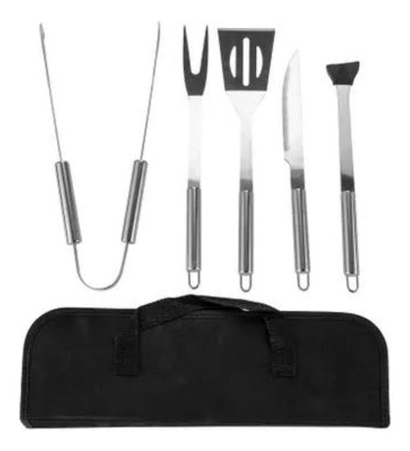 Set Parrillero 5 Piezas En Acero Inoxidable + Estuche