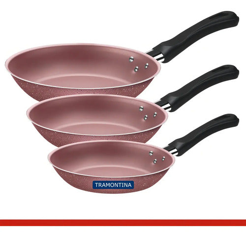 Juego De Sartenes Caribe Tramontina Festa Pink De Aluminio De 3 Piezas Rosa