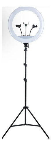 Aro De Luz Led 45 Cm 50w Trípode 1.9 M Blanco Cálido Negro