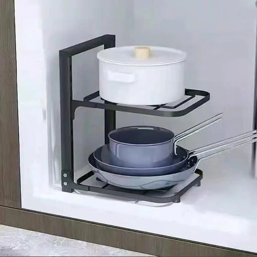 Organizador De Ollas 2 Estantes Metalico Cocina Multiuso Negro
