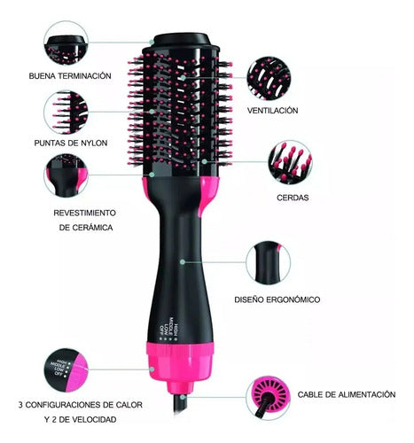 Cepillo Secador Alisador 3 En 1 Anti Frizz Voluminizador Plateado
