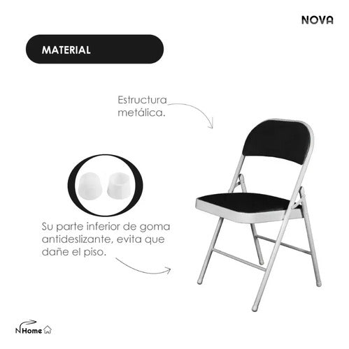 Silla Plegable Acolchonada Estructura De Metal Tapizada Liso Blanco Negro