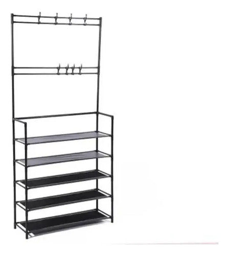 Mueble Perchero Con Zapatera Estantes Ropero Organizador Negro