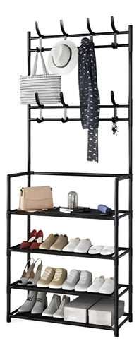 Mueble Perchero Con Zapatera Estantes Ropero Organizador Negro