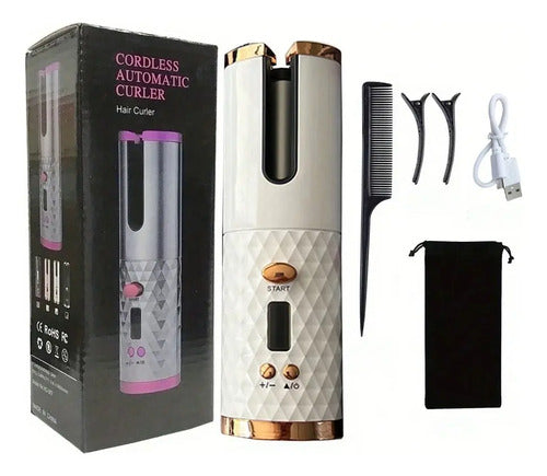 Rizador De Pelo Automático Cerámica Recargable 200 °c Blanco