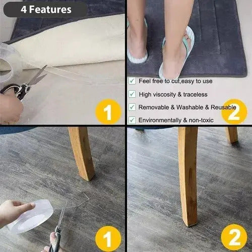 Cinta Nano Gel Doble Faz Trasparente Adhesiva 5mts Original Trnasparente Liso