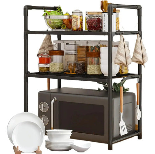 Organizador Rack Microondas Sobre Mesada Estante Cocina Negro