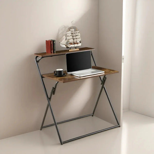 Escritorio Plegable 2 Pisos Mdf Y Metal Fácil Guardado A Disponibilidad