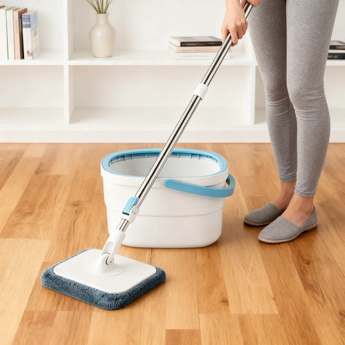 Mopa Cuadrada De Microfibra Con Balde Set De Limpieza