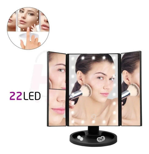 Espejo Táctil Con Luz Led 35 X 28.5 X 11.5 Cm Maquillaje Negro