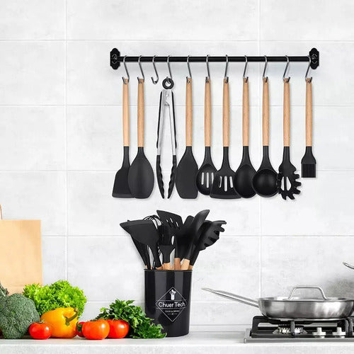 Kit Set X12 Utensilios Cocina Madera Y Silicona Excelente