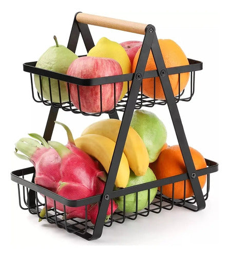 Canasto Organizador De Frutas Y Verduras 2 Niveles Negro