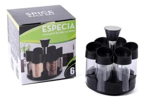 Especiero Giratorio 6 Frascos Condimentos Negro