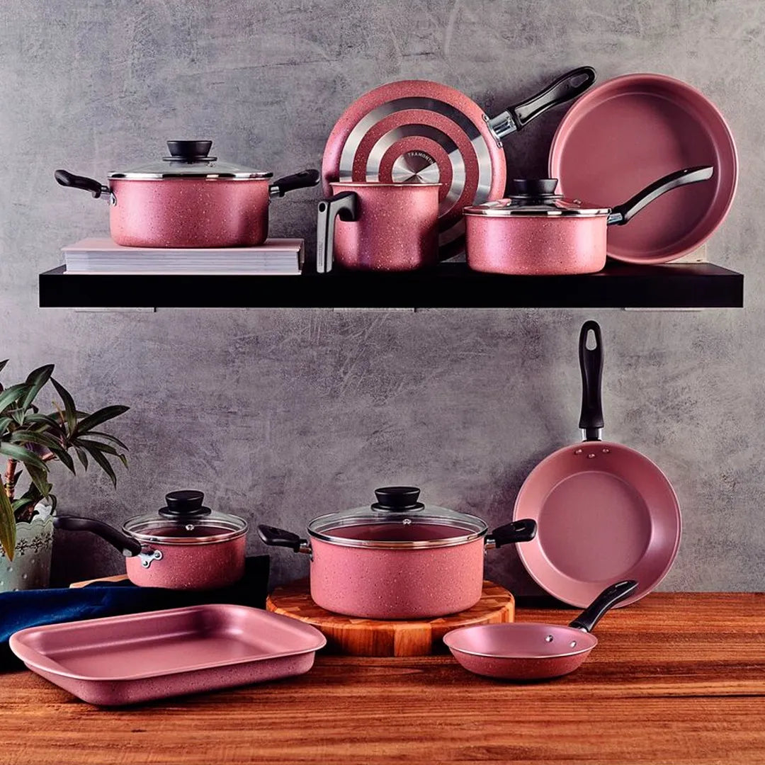 Juego De Bater¡a De Cocina Tramontina 10 Piezas Linz Rosa