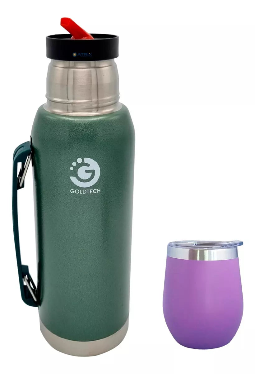 Set Termo 1l Goldtech Mate Con Tapa 230 Ml Acero Inoxidable