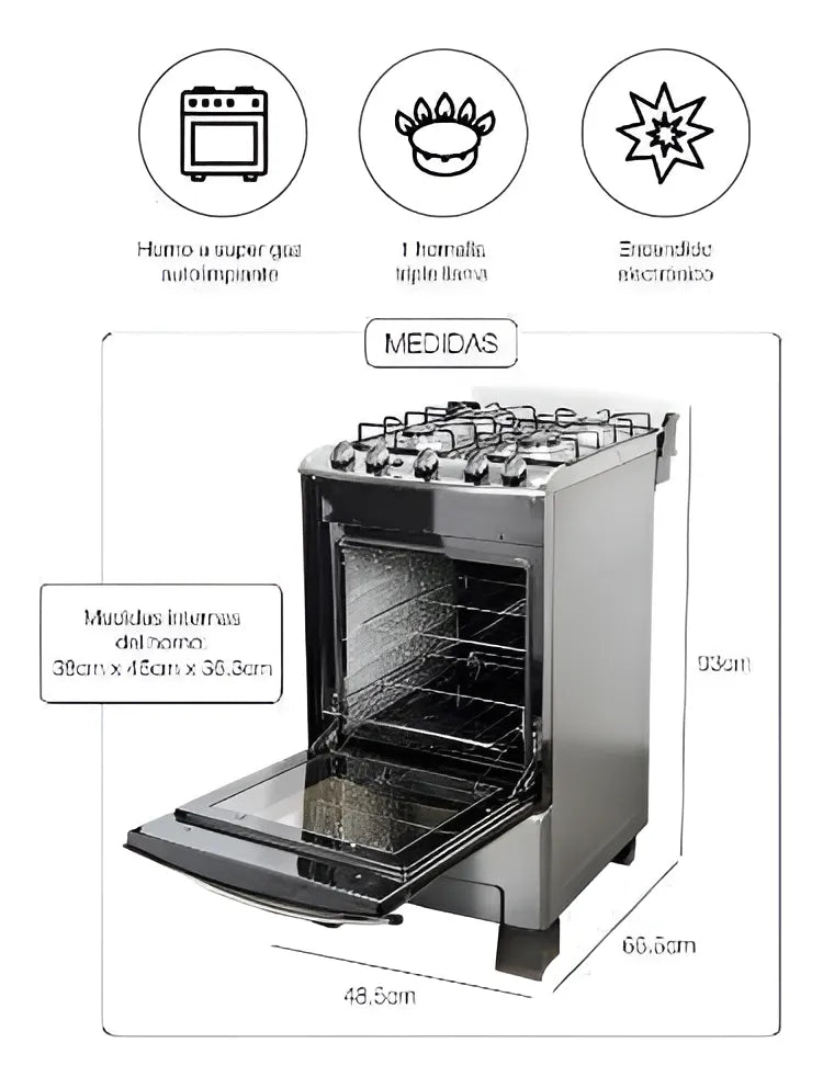 Cocina Tem Celebracion Inox 4h Super Gas Tapa De Cristal Inox