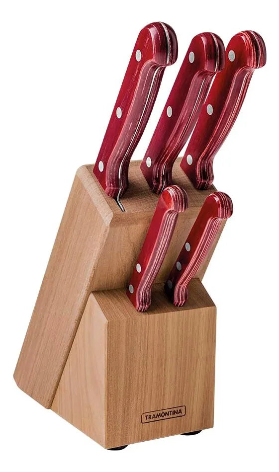 Juego De Cuchillos Taco De Madera 6pz Polywood Rojo Tramonti