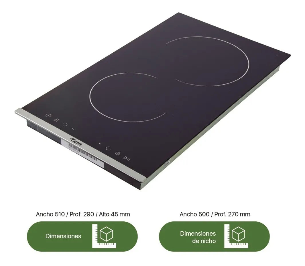 Anafe Tem Vitrocerámico 2 Discos Eléctrico Copacabana Negro