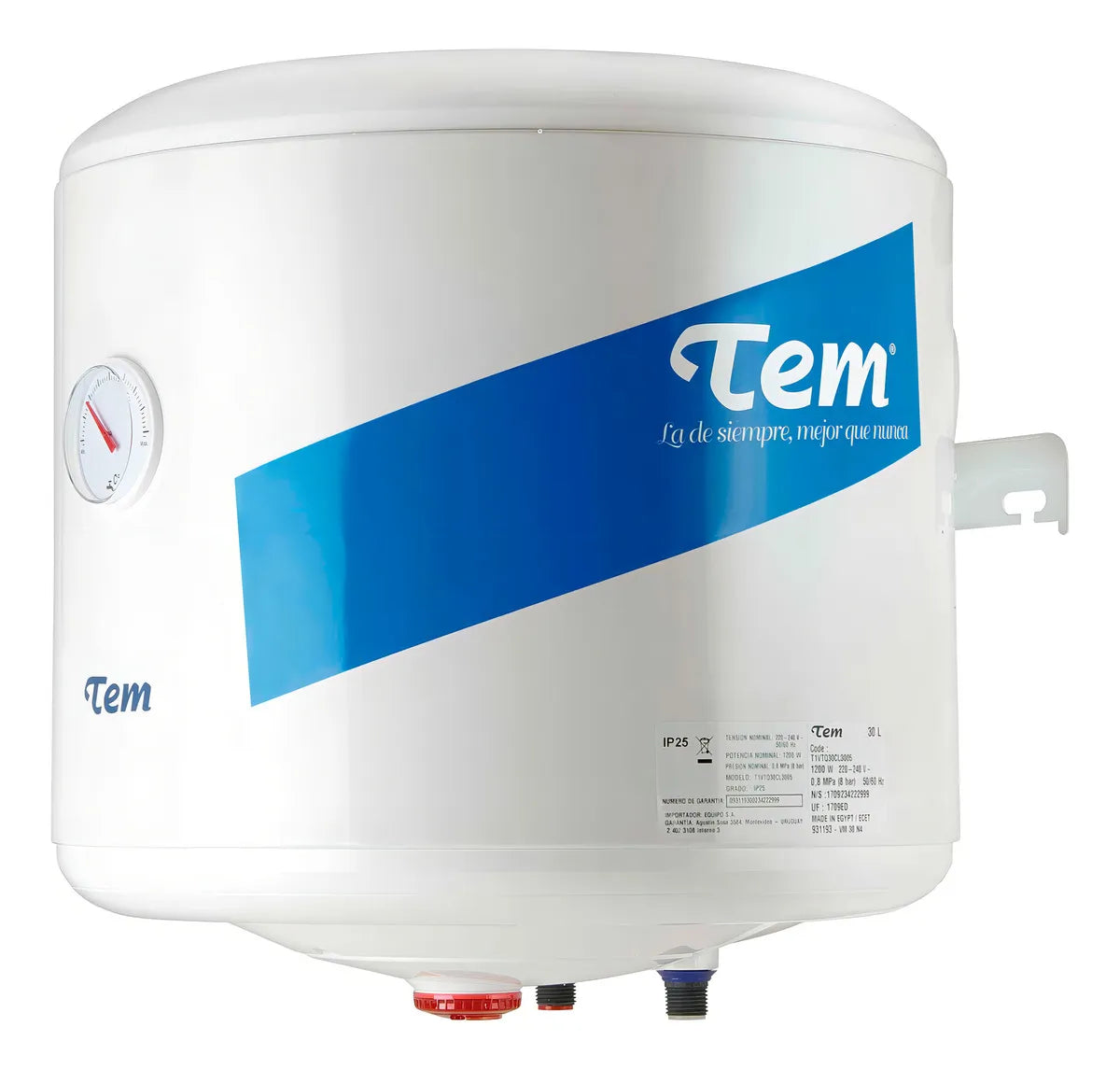 Termotanque De Acero Tem 30 Litros Eficiencia Clase B Blanco