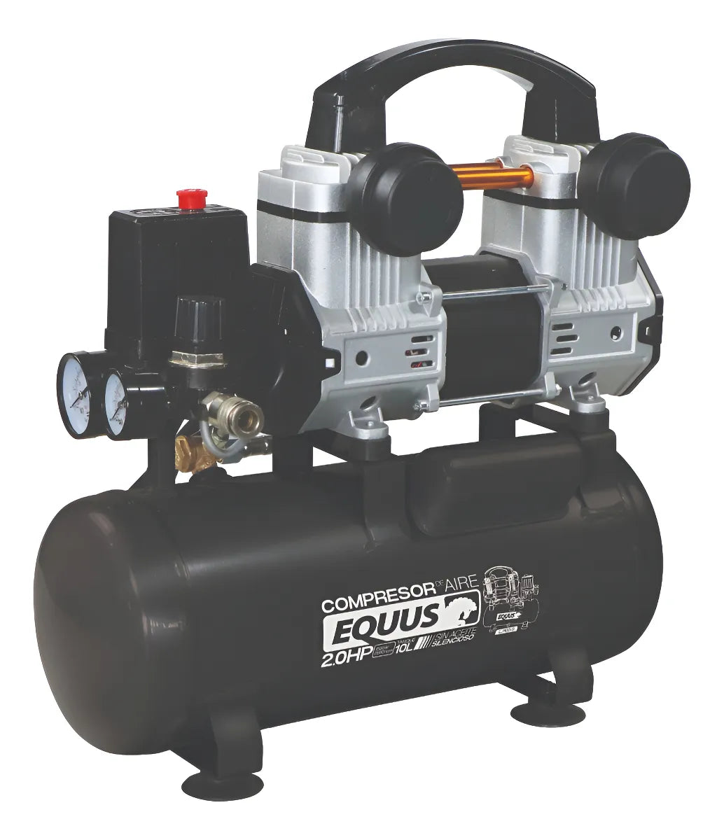 Compresor De Aire 10l Silencioso Sin Aceite Equus Negro