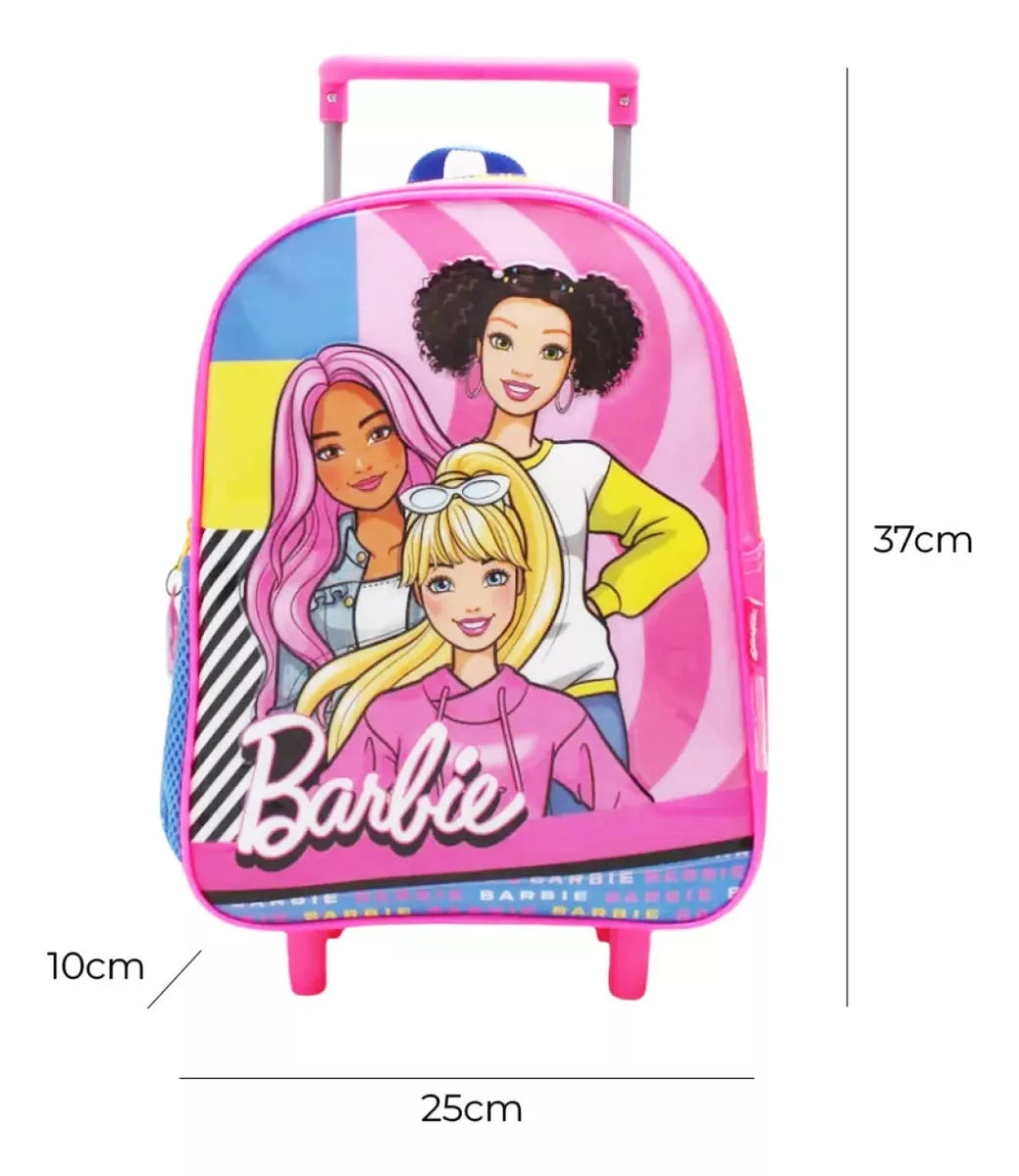 Mochila Escolar Barbie C/carro 30cm Rueditas Infantil