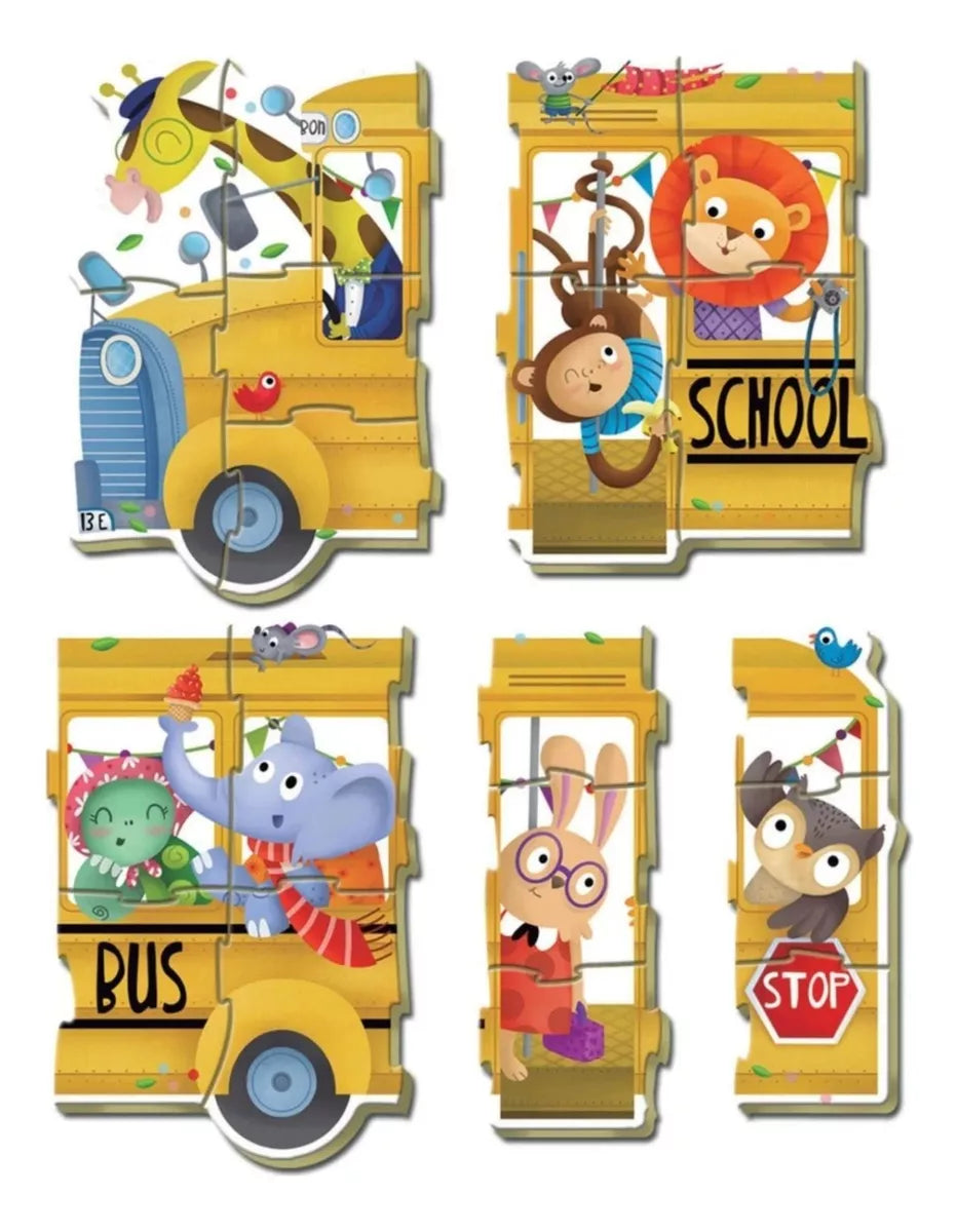 Set Puzzle Bus Escolar Animales Rompecabezas Didactico Educa