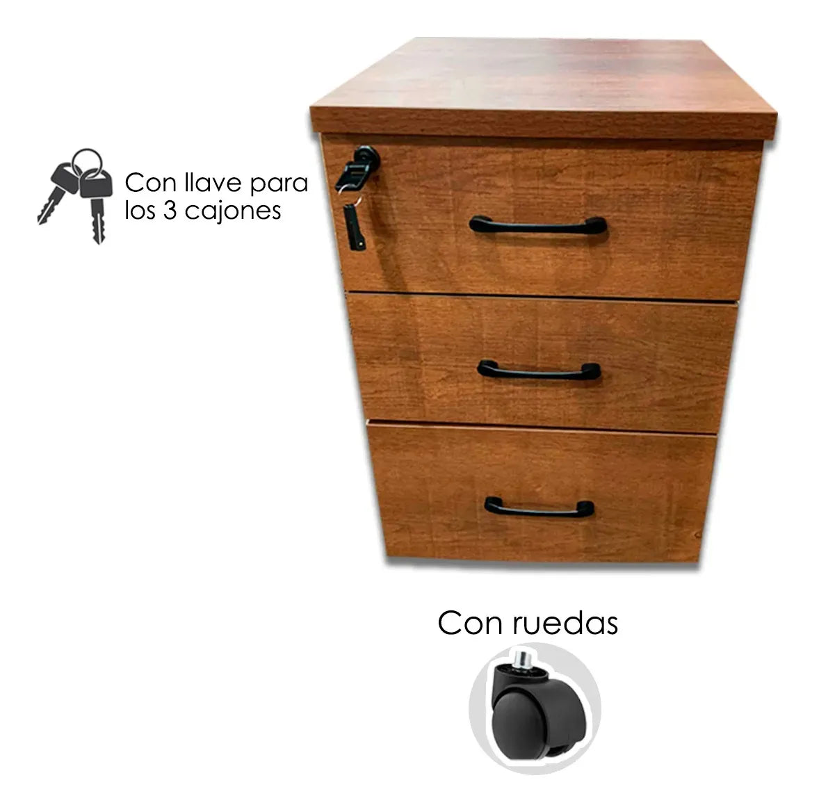 Cajonera Con Llave De Madera Melaminico X3 Cajones