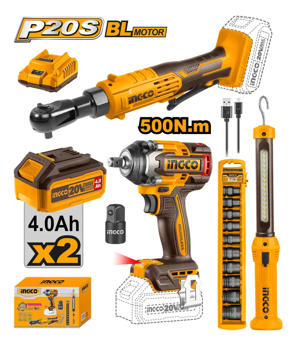 Combo Llave De Impacto 500nm 20v A Bateria + Llave Crique