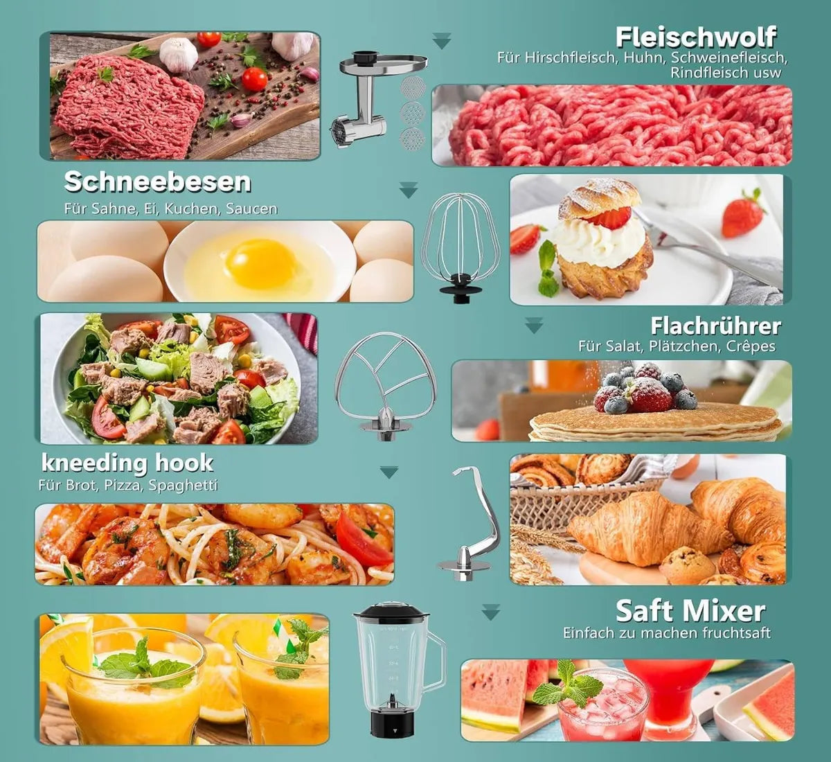 Batidora Planetaria 1600w 3en1 Picador De Carne + Licuadora