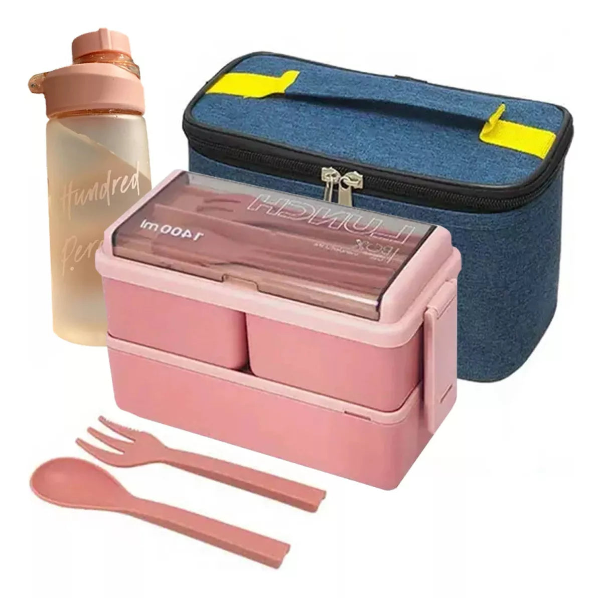 Set De Lunchera Vianda 2pisos Tupper+ Botella 600ml