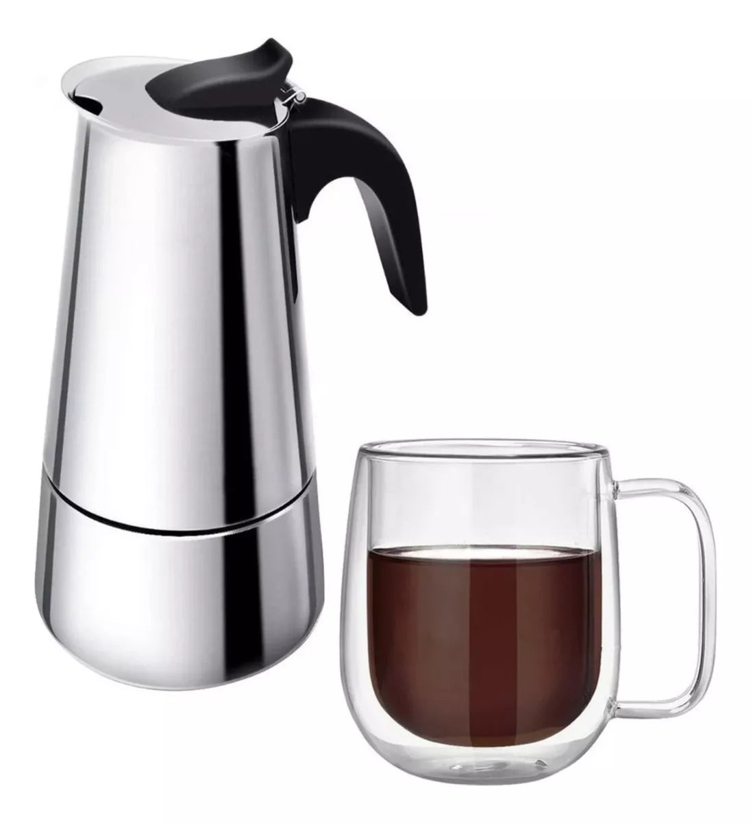 Pack Cafetera Italiana + Taza Doble Pared Anti Quemaduras