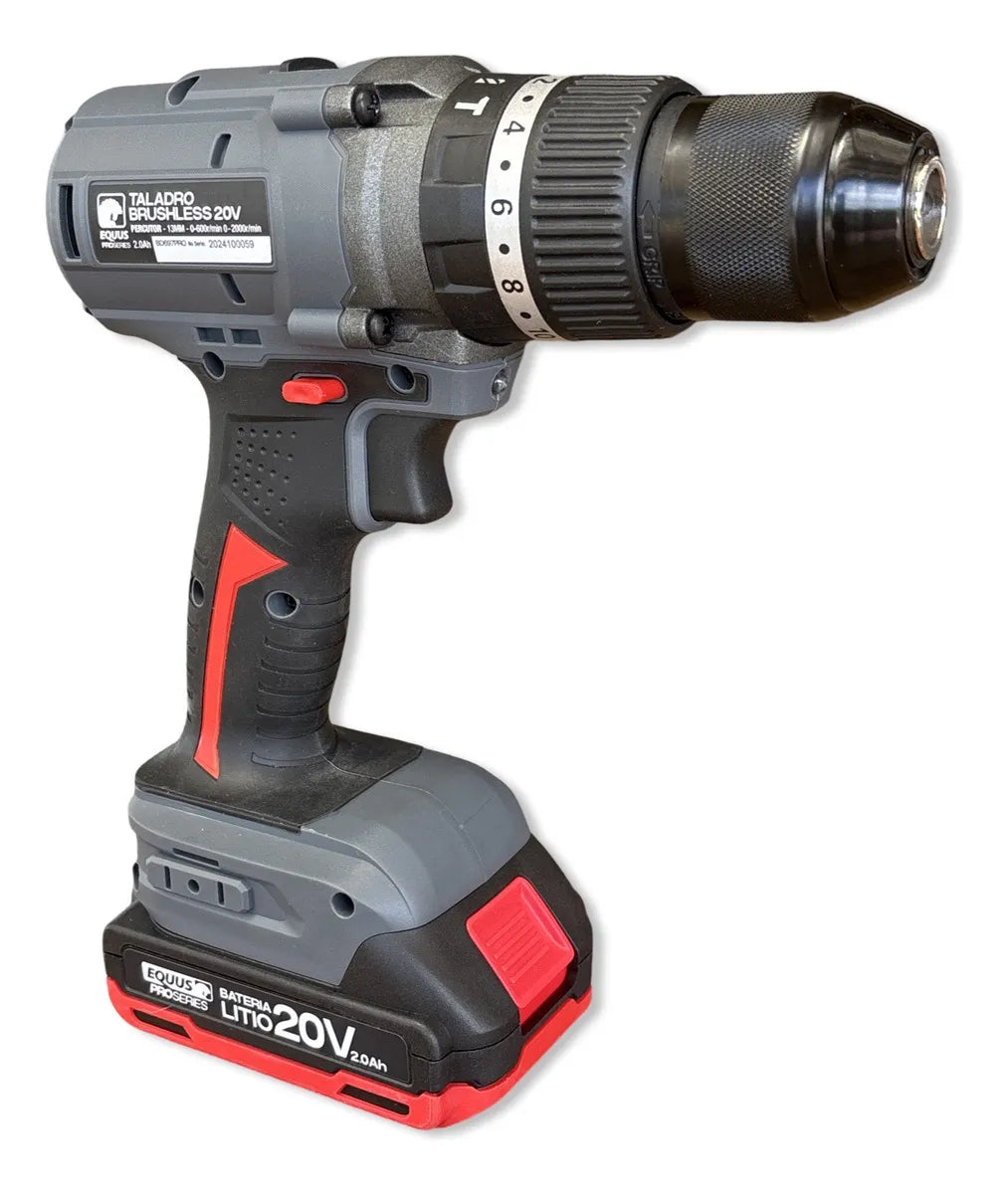 Taladro Equus Pro Series Motor S/ Carbones Con 1 Bateria Rojo