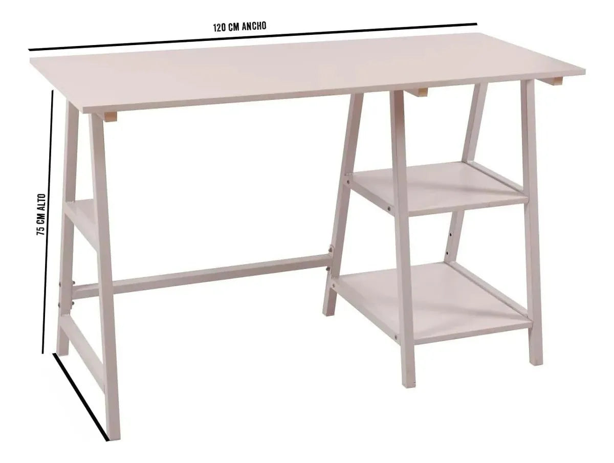 Escritorio 3 Estantes Estilo Caballetes Minimalista Moderno