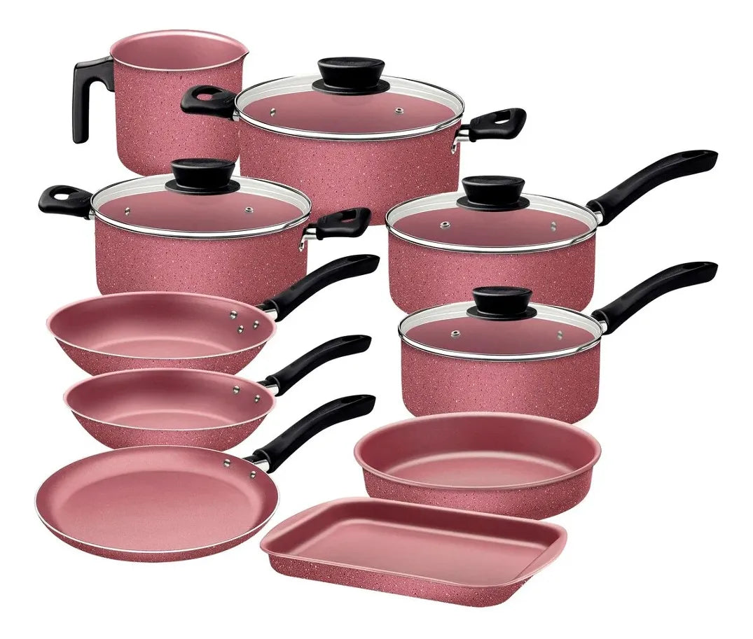 Juego De Bater¡a De Cocina Tramontina 10 Piezas Linz Rosa