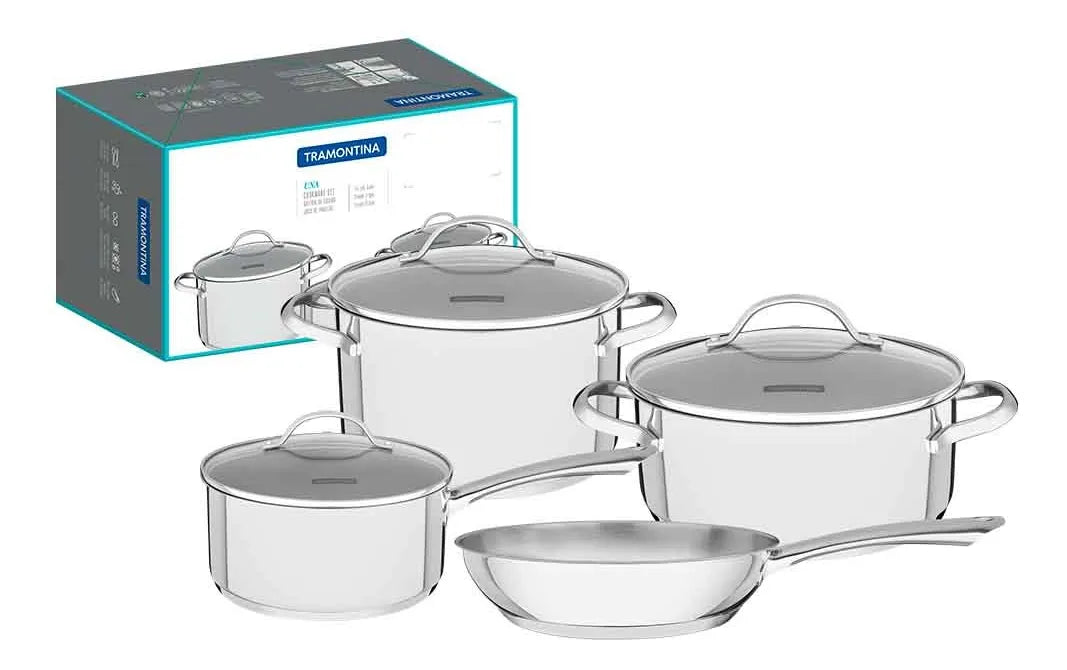 Bater¡a Cocina 4pz Ollas C/t.vidrio Sart‚n 24cm Tramontina