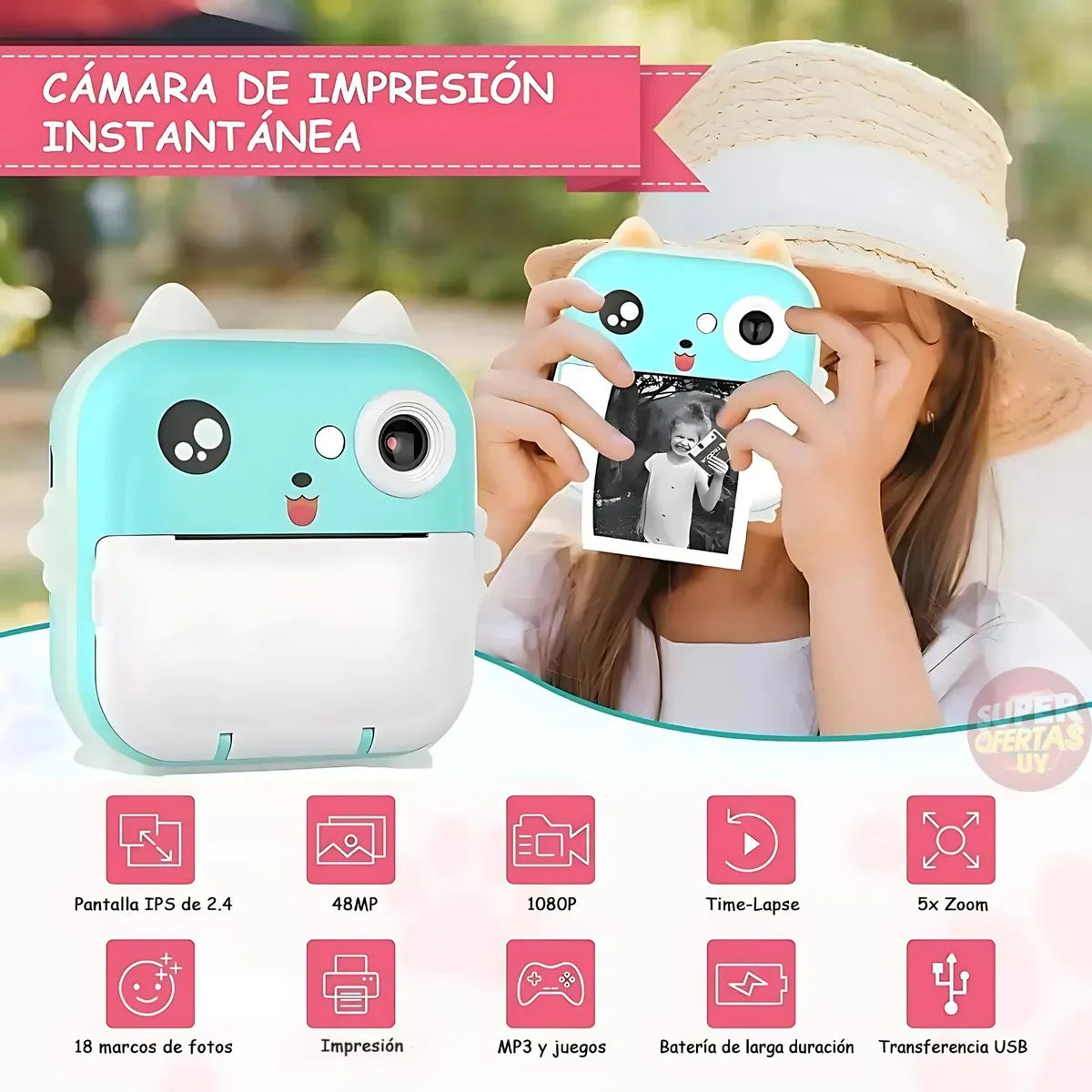 Cámara Fotos Infantil Impresión Instantánea Digital Video