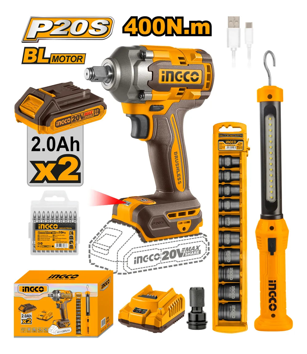 Super Combo A Bateria Llave De Impacto 400nm 20v + Linterna